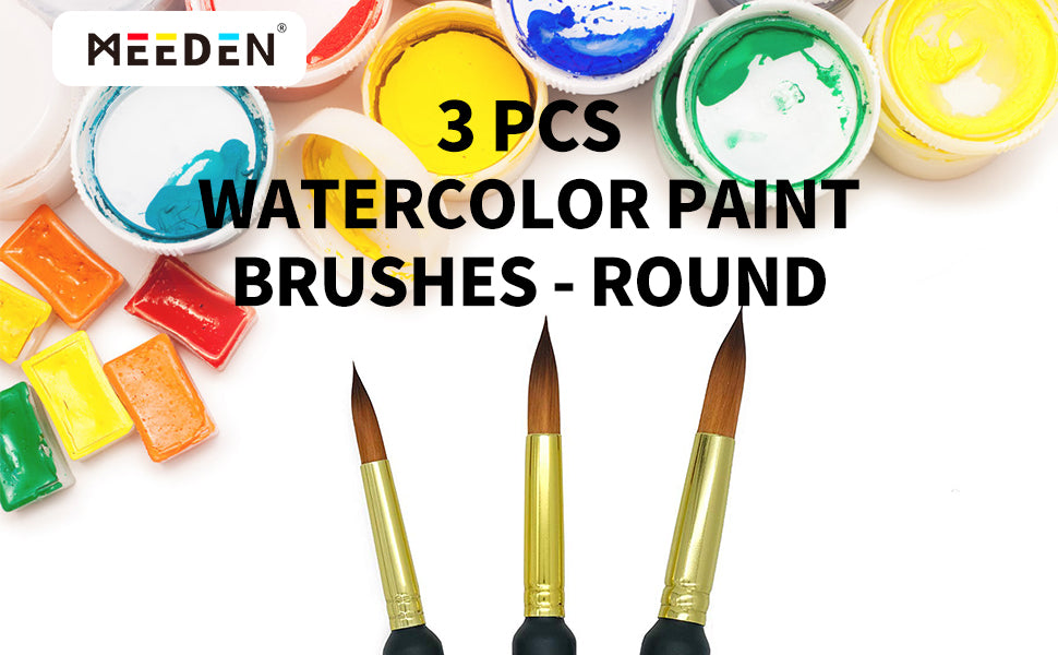 MEEDEN Mop Pinselset 3-teilig Aquarellpinsel Nylonhaar für Wash Techniken Gouache Illustration ergonomischer Griff