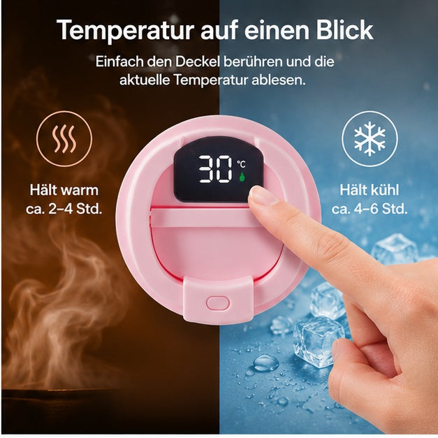 Thermobecher Edelstahl 380 ml mit LED Temperaturanzeige auslaufsicher doppelwandig Vakuum isoliert Coffee to go Becher BPA frei für Büro Auto unterwegs