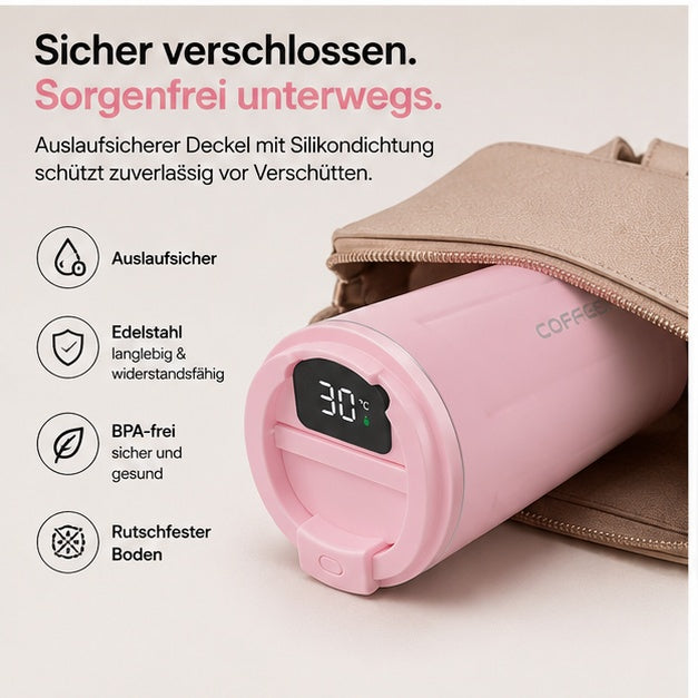 Thermobecher Edelstahl 380 ml mit LED Temperaturanzeige auslaufsicher doppelwandig Vakuum isoliert Coffee to go Becher BPA frei für Büro Auto unterwegs