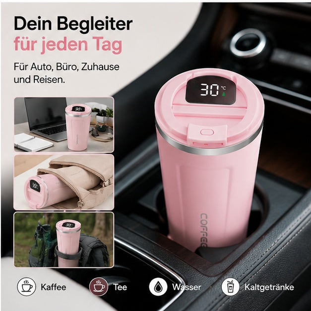 Thermobecher Edelstahl 380 ml mit LED Temperaturanzeige auslaufsicher doppelwandig Vakuum isoliert Coffee to go Becher BPA frei für Büro Auto unterwegs