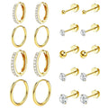 Ohrringe Set Gold 9 Paar Edelstahl Creolen Ohrstecker mit Zirkonia hautverträglich für Damen Alltag Beruf festliche Anlässe Geschenk