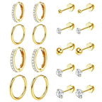 Ohrringe Set Gold 9 Paar Edelstahl Creolen Ohrstecker mit Zirkonia hautverträglich für Damen Alltag Beruf festliche Anlässe Geschenk