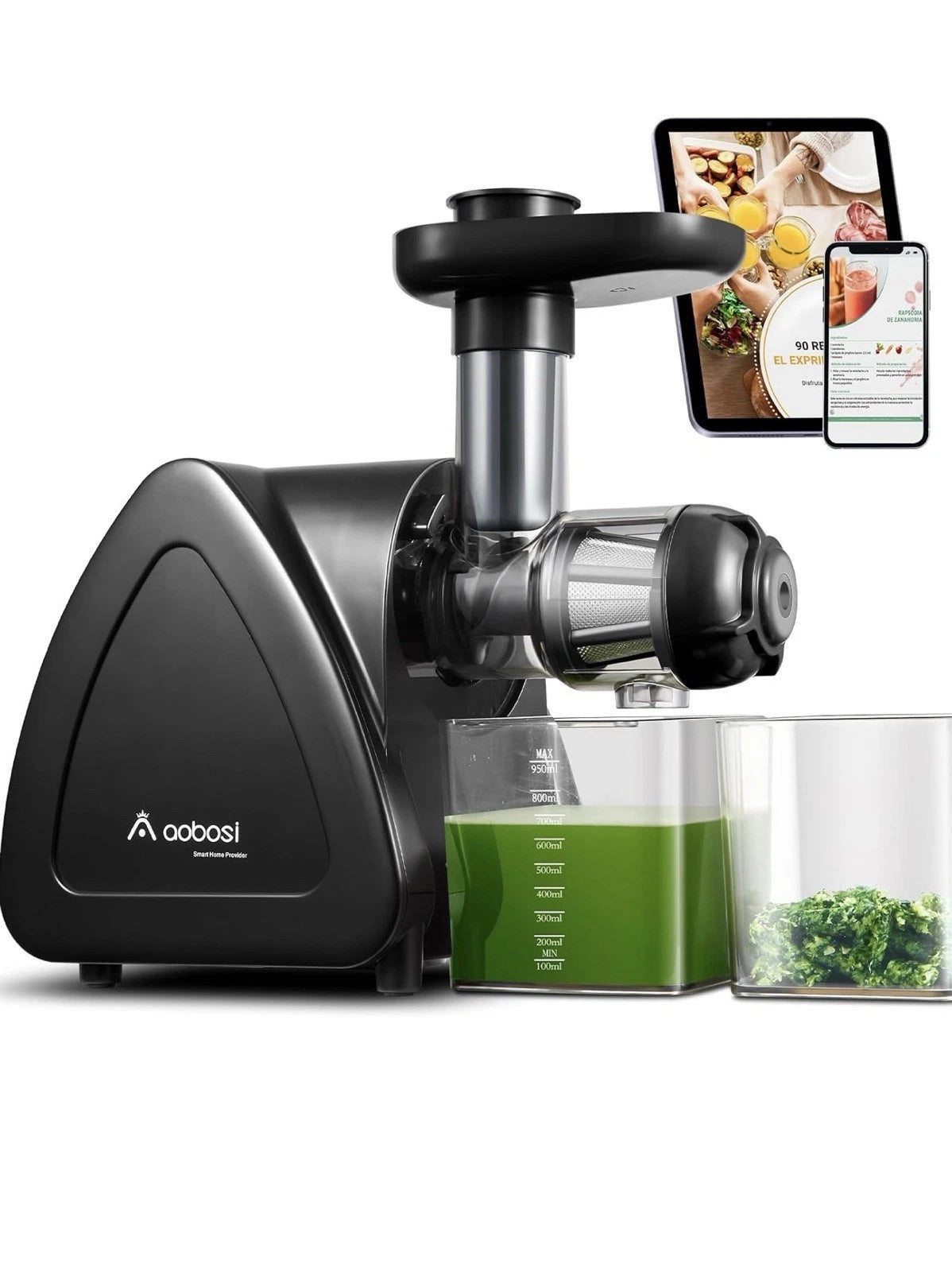 Aobosi Slow Juicer AMR520 Kaltentsafter mit 8-stufiger Schnecke 95 % Saftausbeute 55 mm Einfüllschacht leiser 150 W Motor BPA-frei für Obst und Gemüse