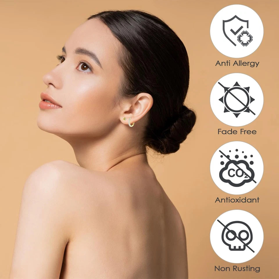Ohrringe Set Gold 9 Paar Edelstahl Creolen Ohrstecker mit Zirkonia hautverträglich für Damen Alltag Beruf festliche Anlässe Geschenk